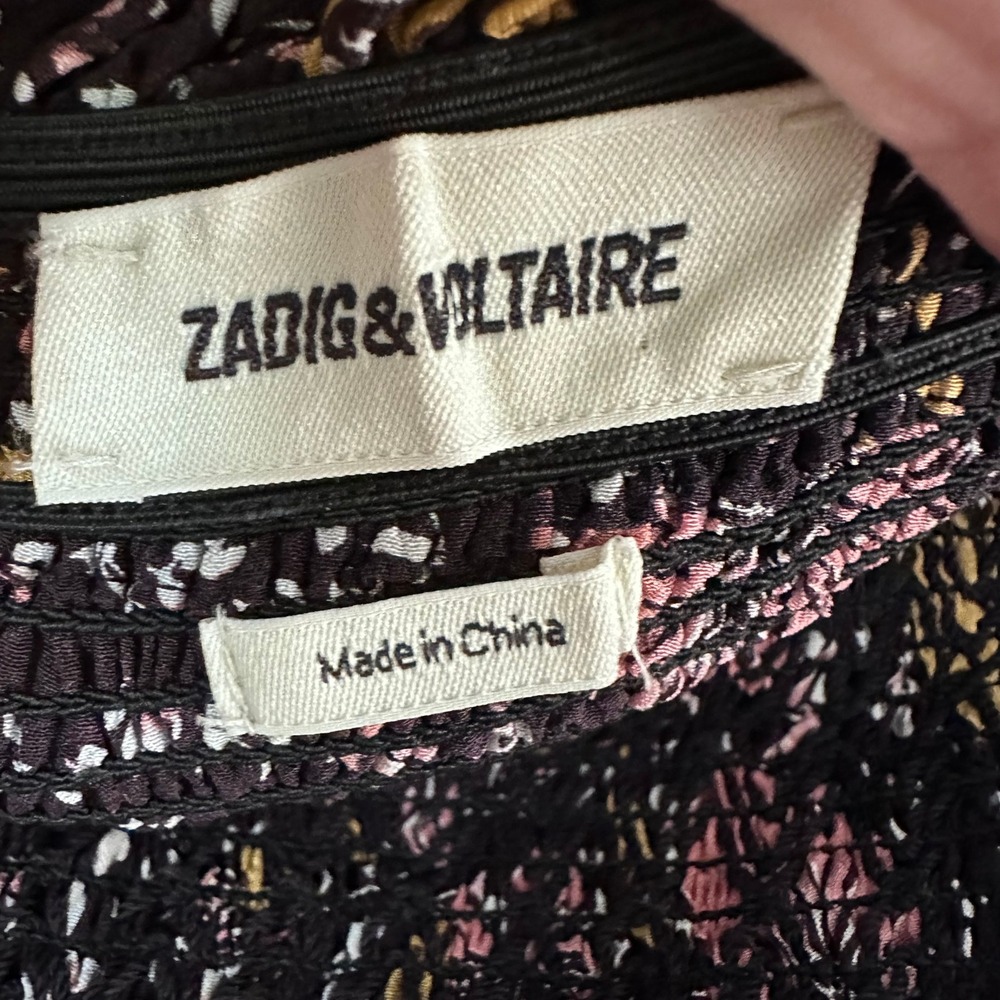Zadig & Voltaire "Jessy" 100% Silk Boho Smocked Mini Skirt Noir Pink 38/8 - Picture 2 of 7